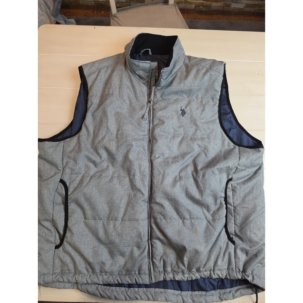 US Polo Assn. Men's 2XL Puffer Vest Full Zip Gray Pockets Mock Neck Sleeveless